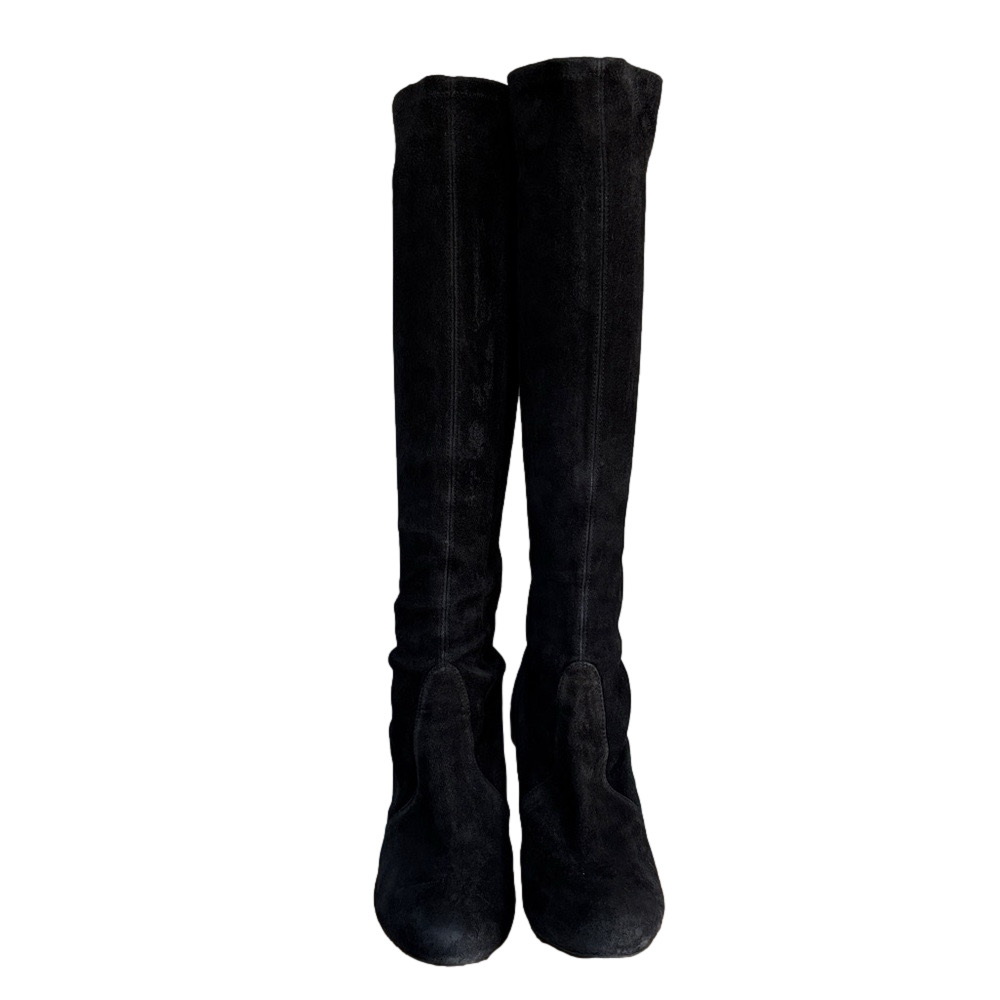Stuart Weitzman Black Suede Over-the-Knee Stiletto Boots Minimal Chic Y2K Luxe - Picture 3 of 13